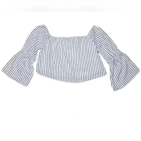 Altard State Off Shoulder Striped Boho Top Size Small Bell Sleeve Peasant - Picture 2 of 7